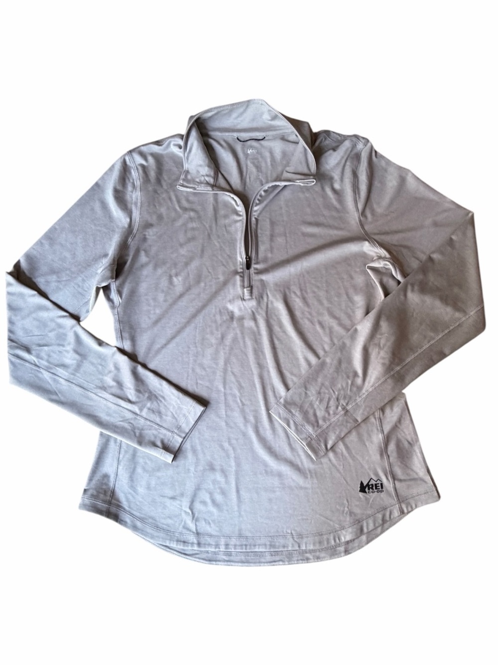 REI Ladies 1/2 Zip Base Layer Performance Top, Light Oatmeal Gray, Medium